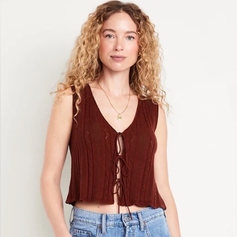 Old Navy Brown Knit Lace-Up Crop Top
